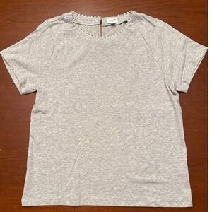 J. Crew shirt Large rhinestone pearl trim gray NWT *new but flawed* tee jewel